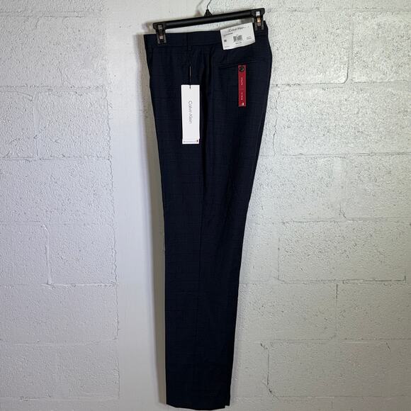 Calvin Klein Men's Slim-Fit Wool-Blend Stretch Plaid Suit Pant navy 36x34 $200 - Picture 2 of 9